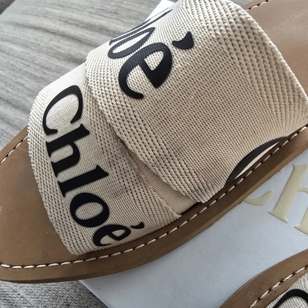 Chloe Woody Logo Slide Sandals Auth W/ Box & Dust Bags Sz 39 - Picture 4 of 12